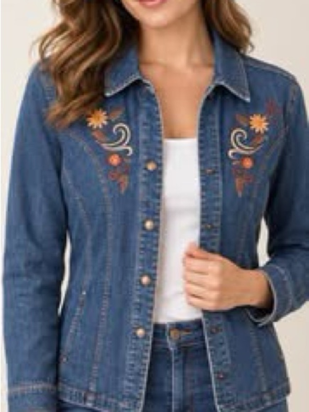 Embroidered Denim Jacket - Blue